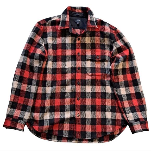Vintage J.Crew Wool Western Classic Plaid Men's Shacket Button Down Red/Black L - Picture 1 of 16